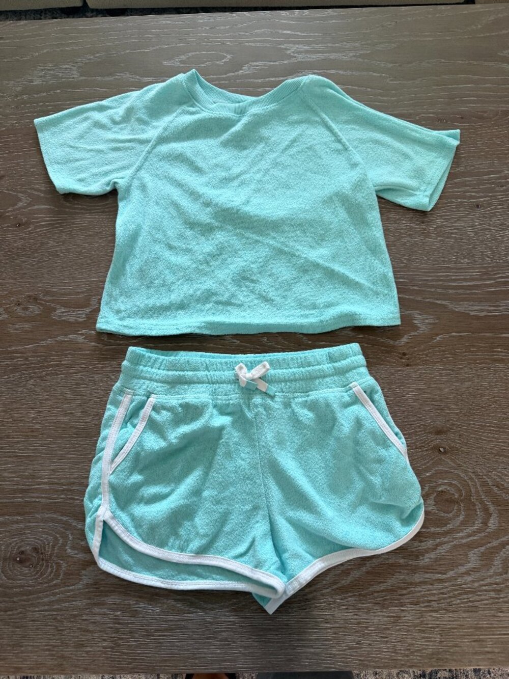 Girls 90 Degree by Reflex teal terry cloth outfit shirt shorts size large 12